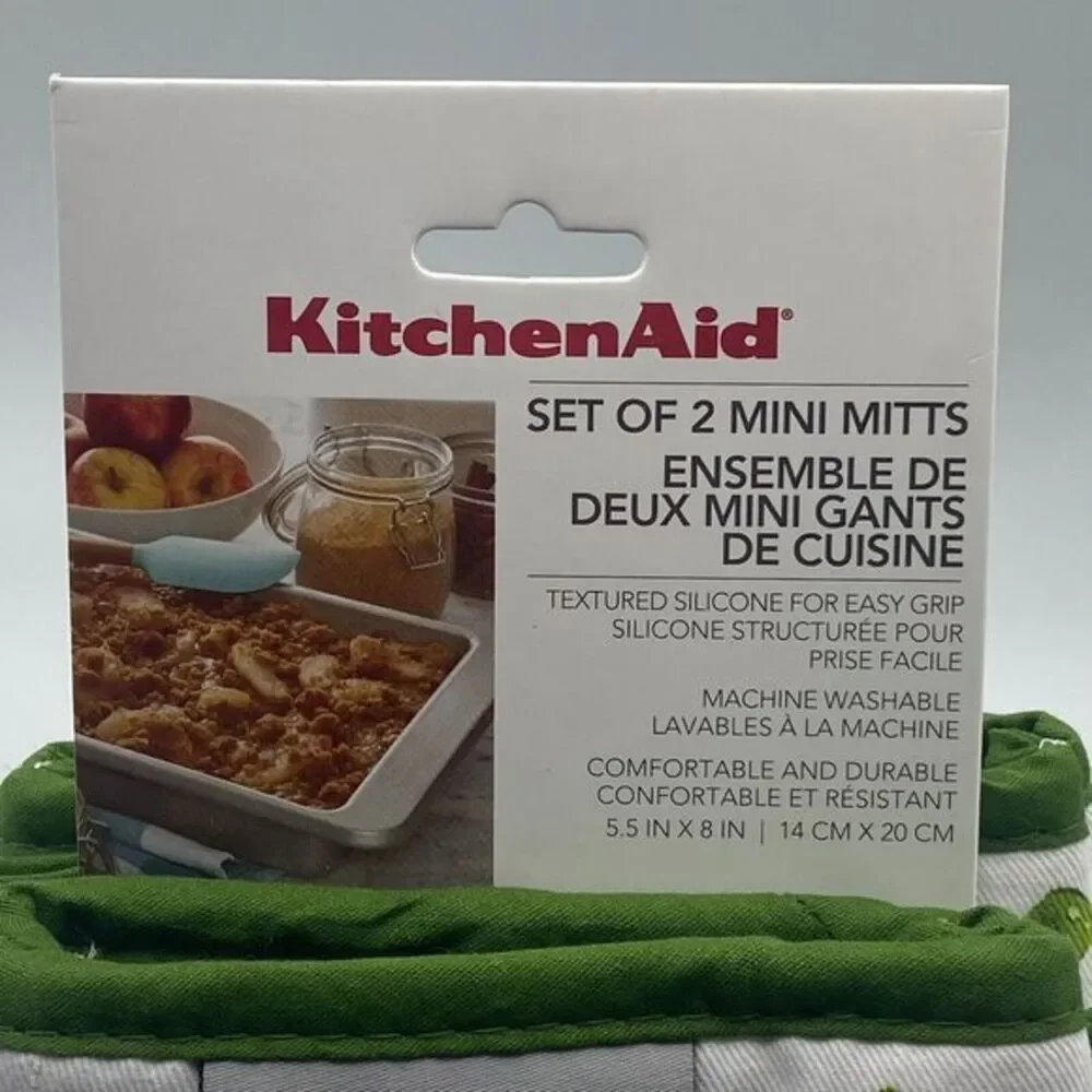Kitchen Aid Mini Oven Mitts Green Spring Garden Peas Set of Two‎ NWT